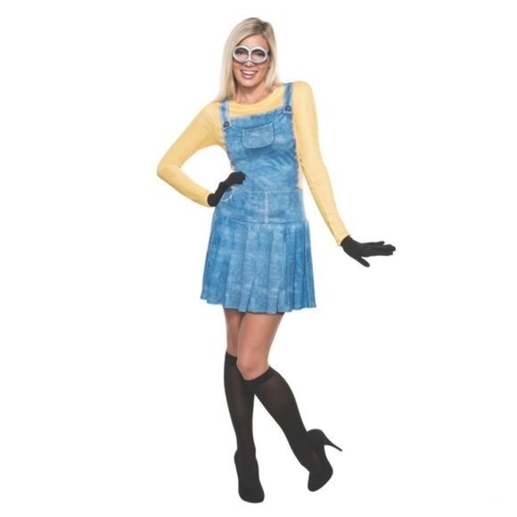 Nwt Women’s minion costume dress , goggles , gloves s 2-6 Halloween dress up - Picture 1 of 4